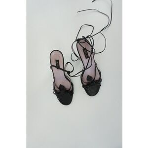 N.Y.L.A. Lace Up Floral Applique Sandals Romantic Goth Black 38